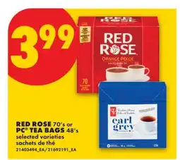 No Frills RED ROSE 70's or PC TEA BAGS 48's offer
