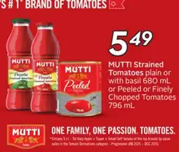 Sobeys Strained Tomatoes plain or with basil 680 mL or Peeled or Finely Chopped Tomatoes 796 mL offer