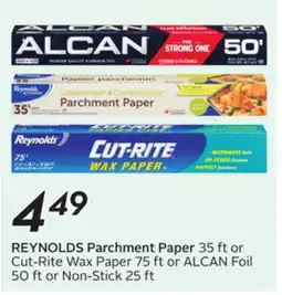 Sobeys Parchment Paper 35 ft or Cut-Rite Wax Paper 75 ft or ALCAN Foil 50 ft or Non-Stick 25 ft offer