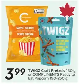 Sobeys Craft Pretzels 130 g or COMPLIMENTS Ready to Eat Popcorn offer