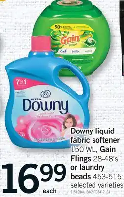 Fortinos DOWNY LIQUID FABRIC SOFTENER 150 WL, GAIN FLINGS 28-48'S OR LAUNDRY BEADS offer