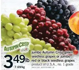Fortinos JUMBO AUTUMN CRISP GREEN SEEDLESS GRAPES OR JUMBO RED OR BLACK SEEDLESS GRAPES offer