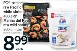 Fortinos PC PEELED RAW PACIFIC WHITE SHRIMP, 400 G OR MARINA DEL REY RAW WILD SHRIMP, 300 G offer