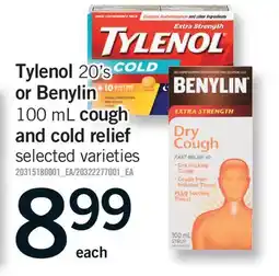 Fortinos TYLENOL 20'S OR BENYLIN 100 ML COUGH AND COLD RELIEF offer