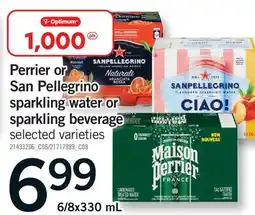 Fortinos PERRIER OR SAN PELLEGRINO SPARKLING WATER OR SPARKLING BEVERAGE, 6 offer