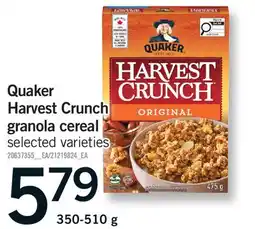 Fortinos QUAKER HARVEST CRUNCH GRANOLA CEREAL offer