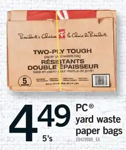 Fortinos PC YARD WASTE PAPER BAGS, 5'S offer