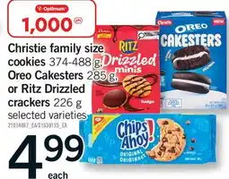 Fortinos CHRISTIE FAMILY SIZE COOKIES, 374-488 G,, OREO CAKESTERS, 285 G, RITZ DRIZZLED CRACKERS, 285 G offer