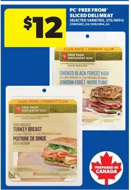Real Canadian Superstore PC FREE FROM SELECTED MEAT, 375/400 G offer