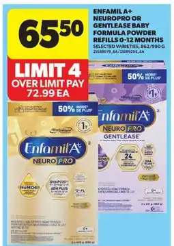 Real Canadian Superstore ENFAMIL A+ NEUROPRO OR GENTLEASE BABY FORMULA POWDER REFILLS 0-12 MONTHS, 862/890 G offer