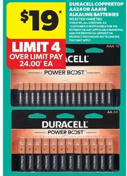 Real Canadian Superstore DURACELL COPPERTOP AA24 OR AAA16 ALKALINE BATTERIES offer
