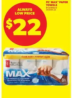 Real Canadian Superstore PC MAX PAPER TOWELS, 8=24 ROLLS offer
