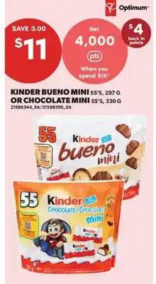 Real Canadian Superstore KINDER BUENO MINI, 55'S, 297 G OR CHOCOLATE MINI, 55'S, 330 G offer