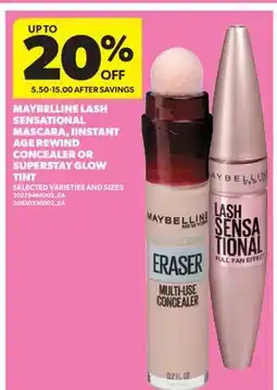 Real Canadian Superstore MAYBELLINE LASH SENSATIONAL MASCARA, IINSTANT AGE REWIND CONCEALER OR SUPERSTAY GLOW TINT offer