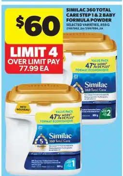 Real Canadian Superstore SIMILAC 360° TOTAL CARE STEP 1 & 2 BABY FORMULA POWDER offer