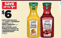 Independent City Market SIMPLY ORANGE JUICE 1.36 L, APPLE OR CRANBERRY COCKTAIL 1.54 L OR SIMPLY LEMONADE 2.25 L offer