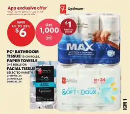 Independent City Market PC BATHROOM TISSUE 12=24 ROLLS, PAPER TOWELS 3=6 ROLLS OR FACIAL TISSUE 6'S offer