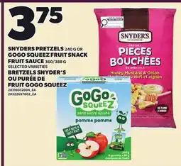 Independent City Market SNYDERS PRETZELS 240 G OR GOGO SQUEEZ PRETZELS FRUIT SAUCE 360/388 G offer