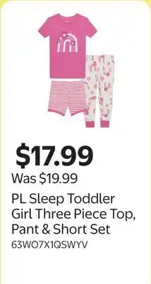 Walmart PL Sleep Toddler Girl Three Piece Top, Pant & Short Set offer