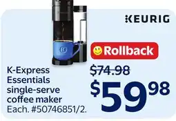Walmart K-Express Essentials single-serve coffee maker offer