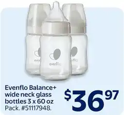 Walmart Evenflo Balance+ wide neck glass bottles offer