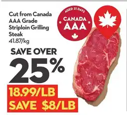 Longo's Cut from Canada AAA Grade Striploin Grilling Steak offer