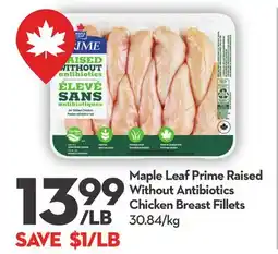 Longo's Maple Leaf Prime Raised Without Antibiotics Chicken Breast Fillets offer