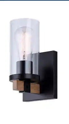 RONA Ella lighting, Matte black and brown wood finish offer