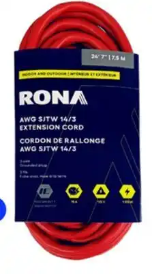 RONA AWG SJTW 14/3 EXTENSION CORD SJTW, 14/3, 15-A, 7.5-m (24.7') offer