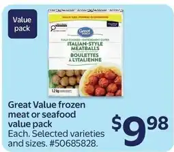 Walmart Great Value frozen meat or seafood value pack offer