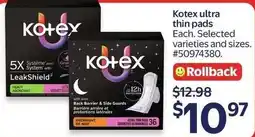 Walmart Kotex ultra thin pads offer