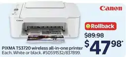 Walmart Canon PIXMA TS3720 wireless all-in-one printer offer