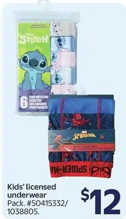 Walmart Kids' licensed underwear offer