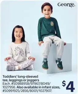 Walmart George toddlers' long-sleeved tee, leggings or joggers offer