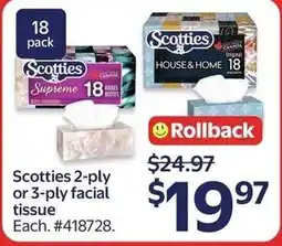 Walmart Scotties 2-ply or 3-ply facial tissue offer