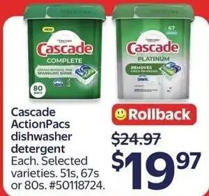 Walmart Cascade ActionPacs dishwasher detergent offer