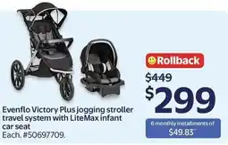 Walmart Evenflo Victory Plus jogging stroller travel system with LiteMax infant car seat offer