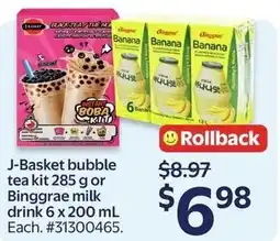 Walmart J-Basket bubble tea kit or Binggrae milk drink offer