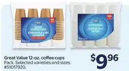 Walmart Great Value paper coffee cups offer