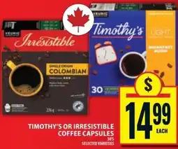 Food Basics Timothy's or Irresistible coffee capsules offer