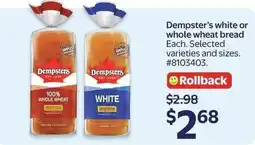 Walmart Dempster's white or whole wheat bread offer