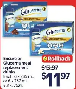 Walmart Ensure or Glucerna meal replacement drinks offer