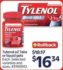 Walmart Tylenol eZ Tabs or liquid gels offer