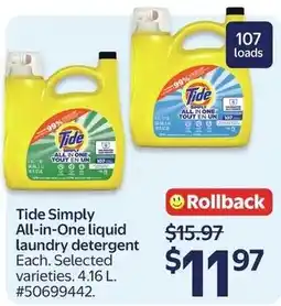 Walmart Tide Simply All-in-One liquid laundry detergent offer