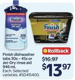 Walmart Finish dishwasher tabs 30s-45s or Jet-Dry rinse aid offer