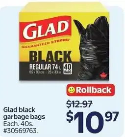Walmart Glad black garbage bags offer