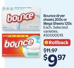 Walmart Bounce dryer sheets offer