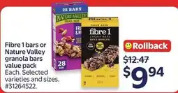 Walmart Fibre 1 bars or Nature Valley granola bars offer