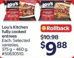 Walmart Lou's Kitchen fully cooked entrees offer