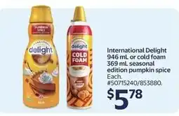 Walmart International Delight cold foam pumpkin spice offer